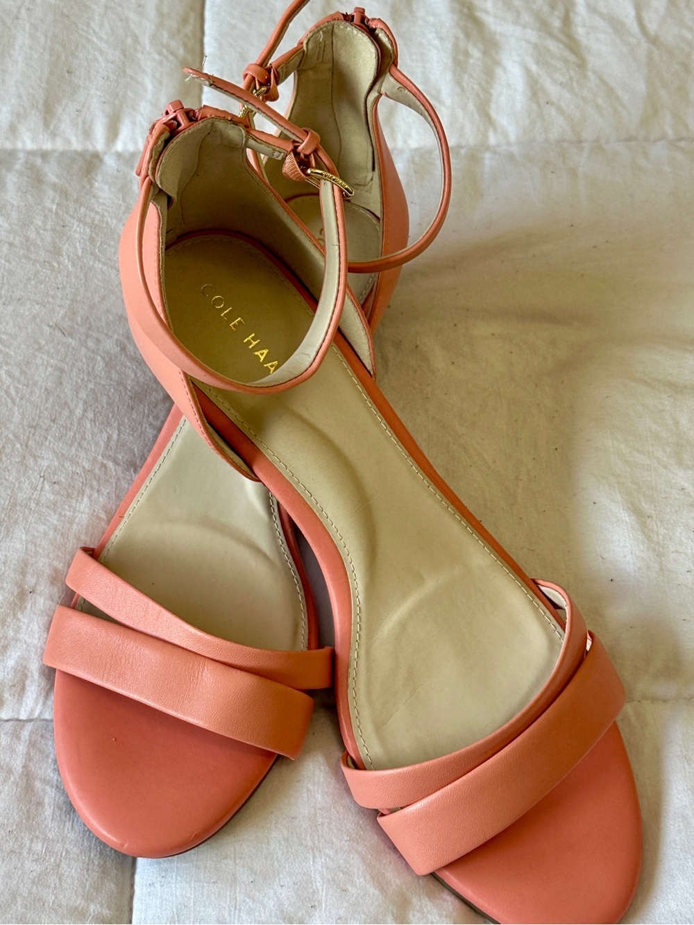 Cole Haan Burnt Coral Pink Leather Ankle-Strap Sandals